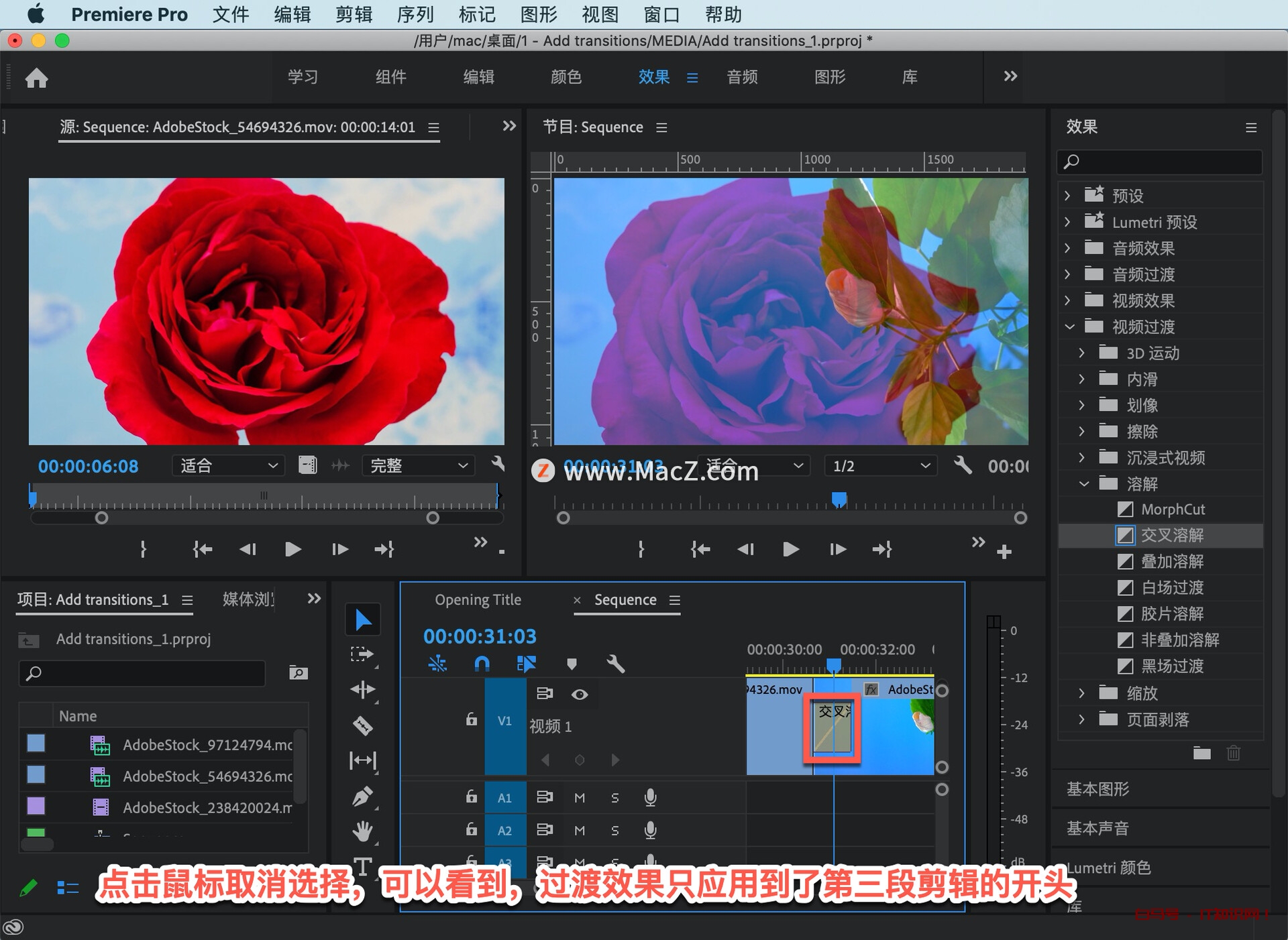 Pr 入门教程，如何向影片中的剪辑添加过渡效果？