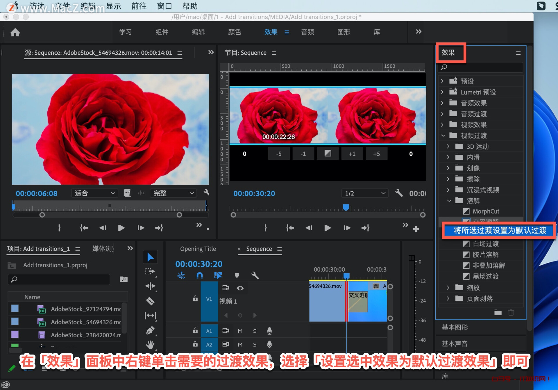 Pr 入门教程，如何向影片中的剪辑添加过渡效果？
