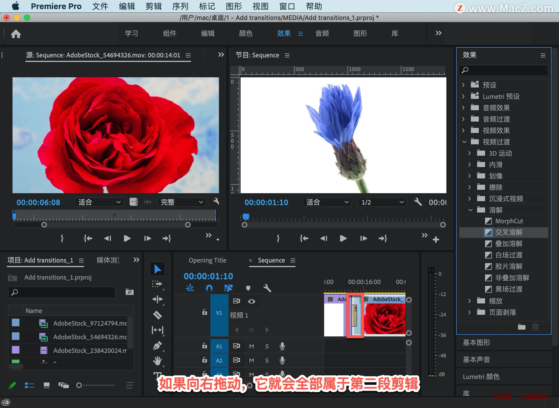 Pr 入门教程，如何向影片中的剪辑添加过渡效果？