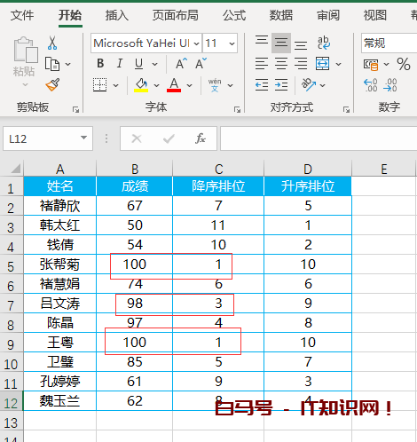 Excel排位函数RANK的使用方法