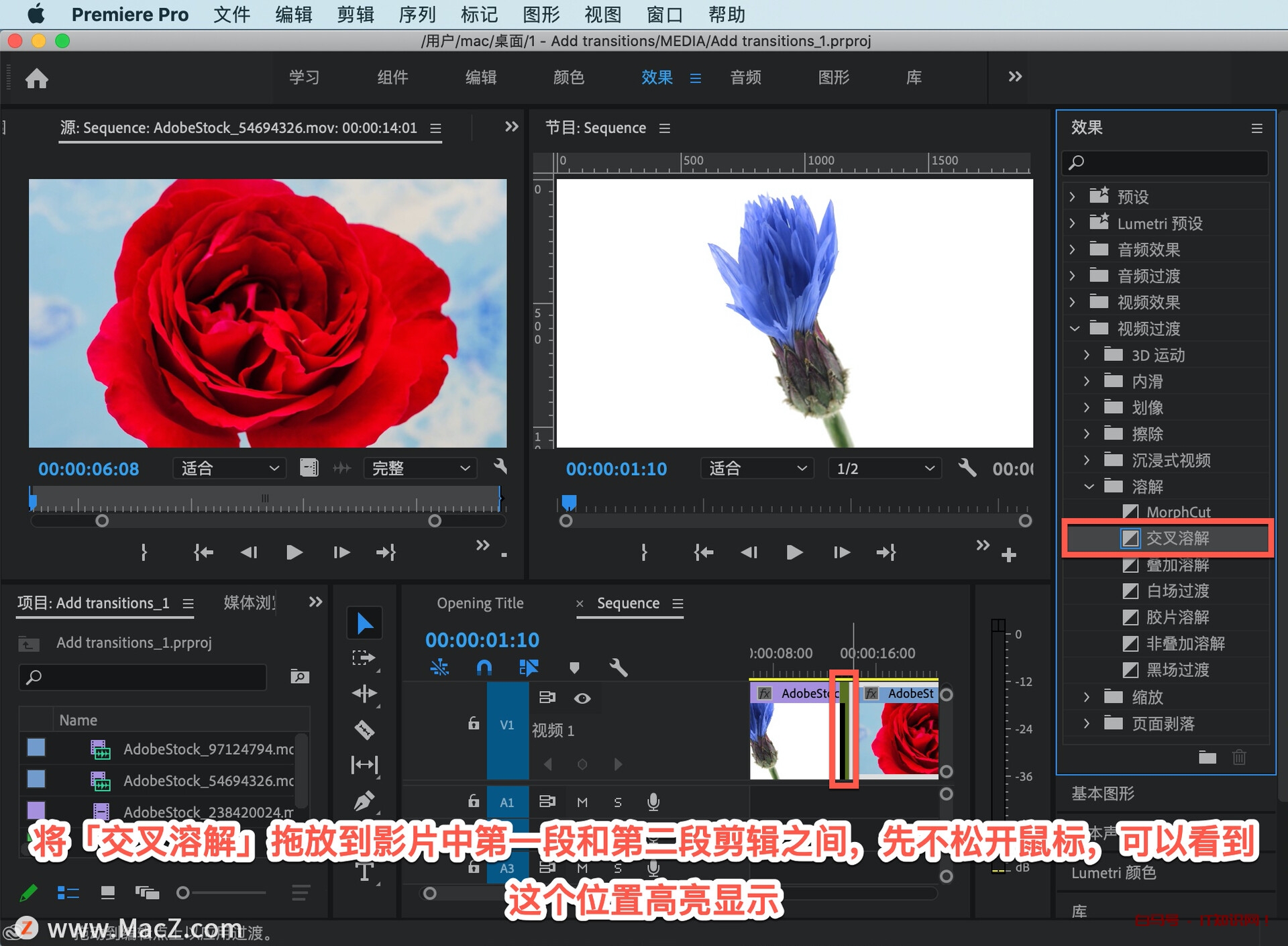 Pr 入门教程，如何向影片中的剪辑添加过渡效果？