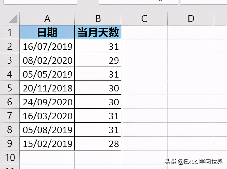 Excel – 几千行日期，如何快速算出每个日期当月有几天？